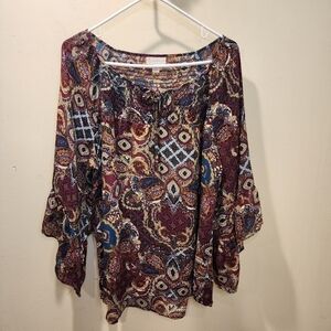 CB Established Light weight Paisley Boho Relaxed Fit blouse size XL